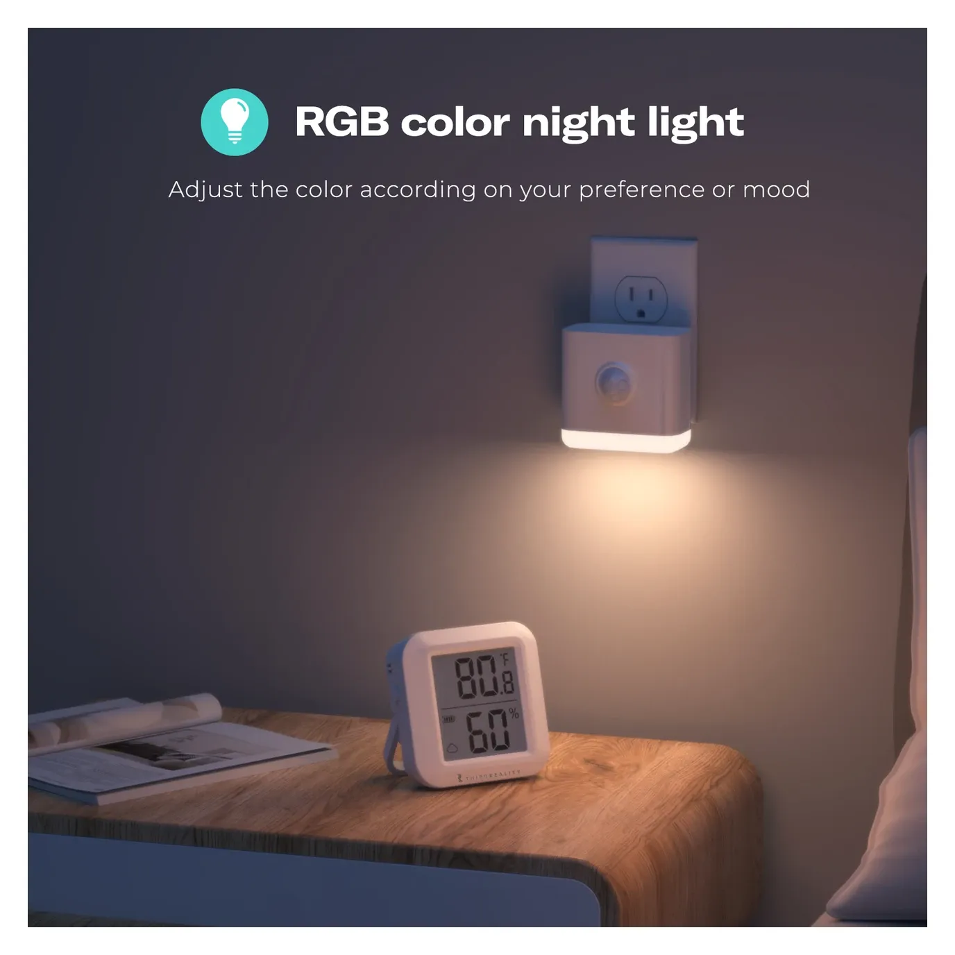 Third Reality Motion Sensor Nightlight showing adjustable RGB color options and lighting effects
