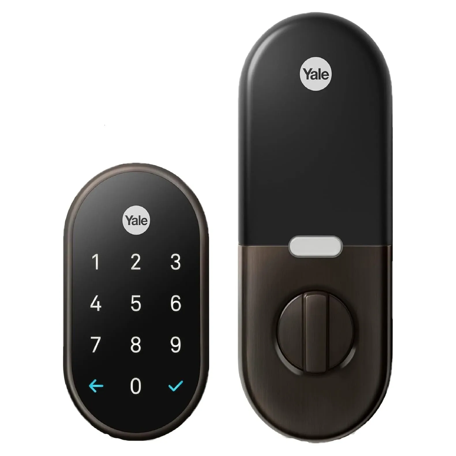 Yale Smart Lock installation showing mounting on door with keypad placement