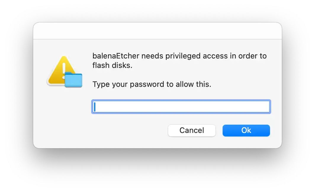 Balena Etcher flashing progress with status