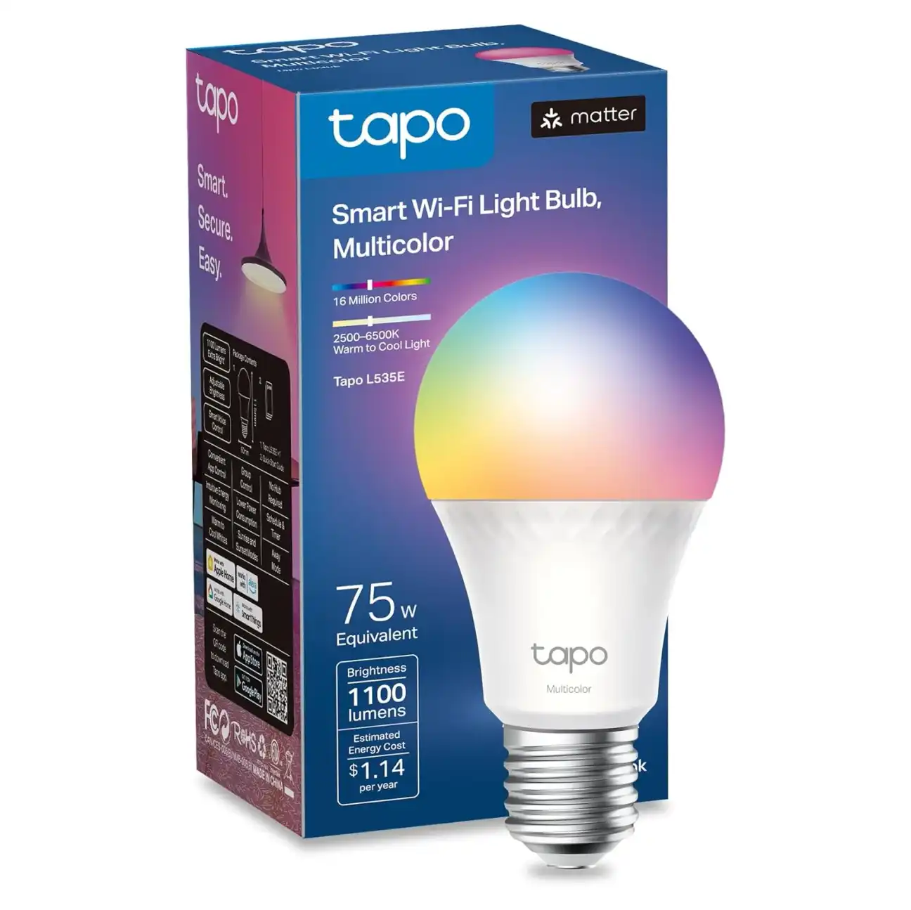 Tapo Smart Light Bulb showing warm white lighting in home fixture