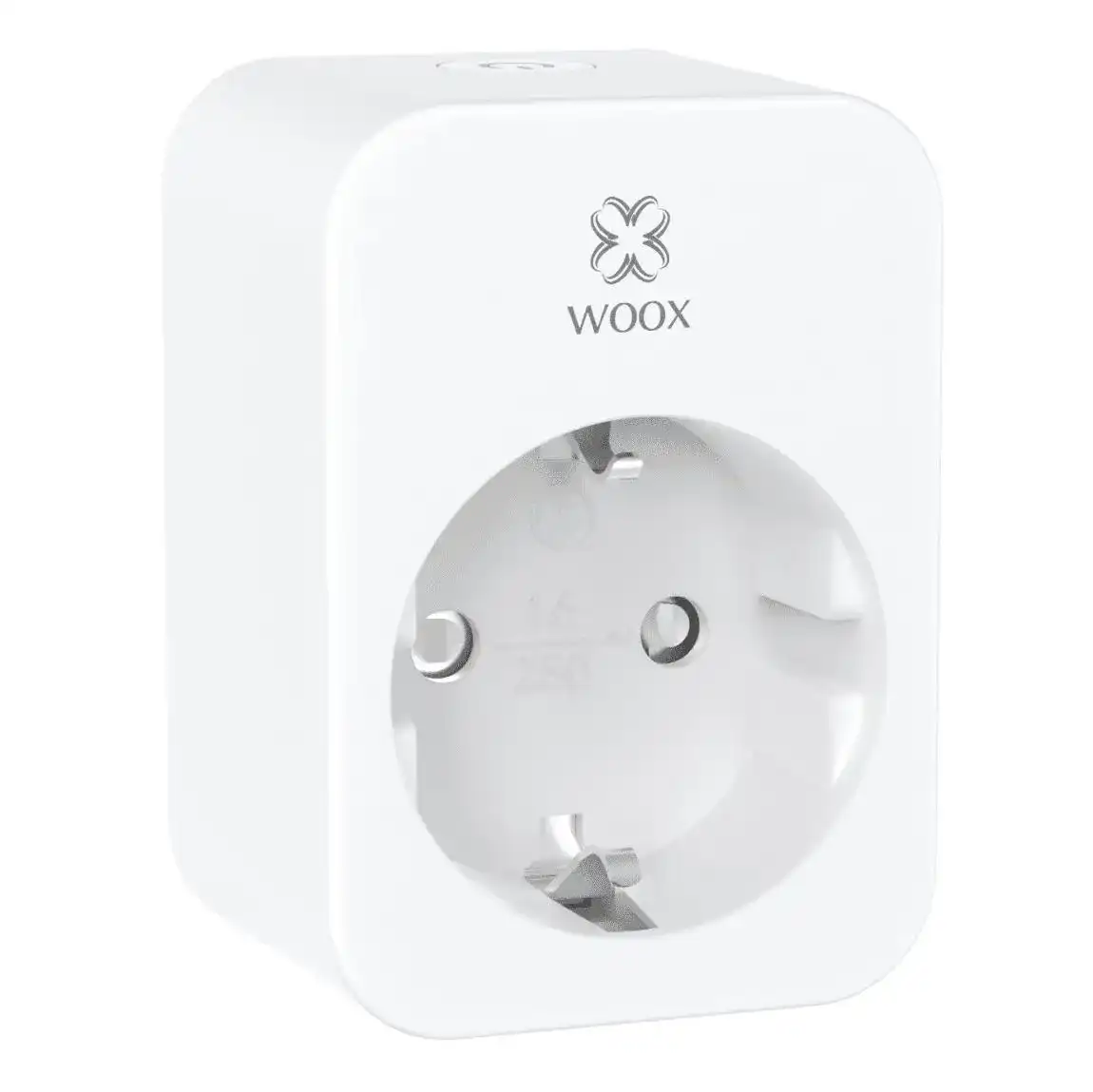 Front View with Socket Woox Smart Plug R6118 front view showing schuko socket and white finish
