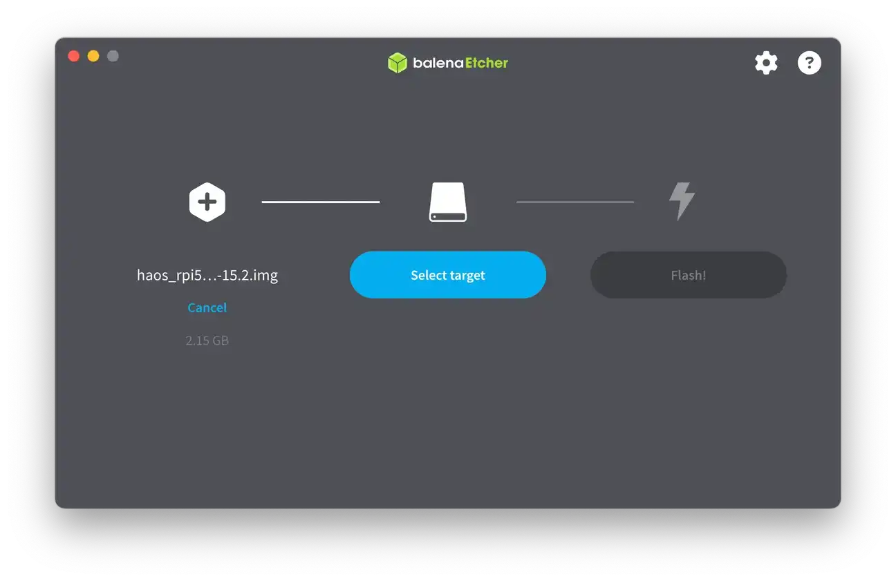 Balena Etcher - selecting the Home Assistant OS image file