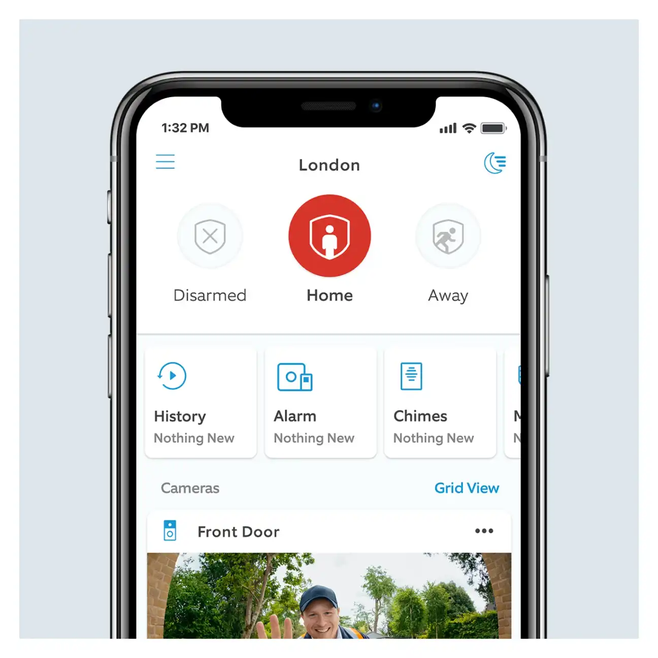 Ring app dashboard showing device status and connected devices