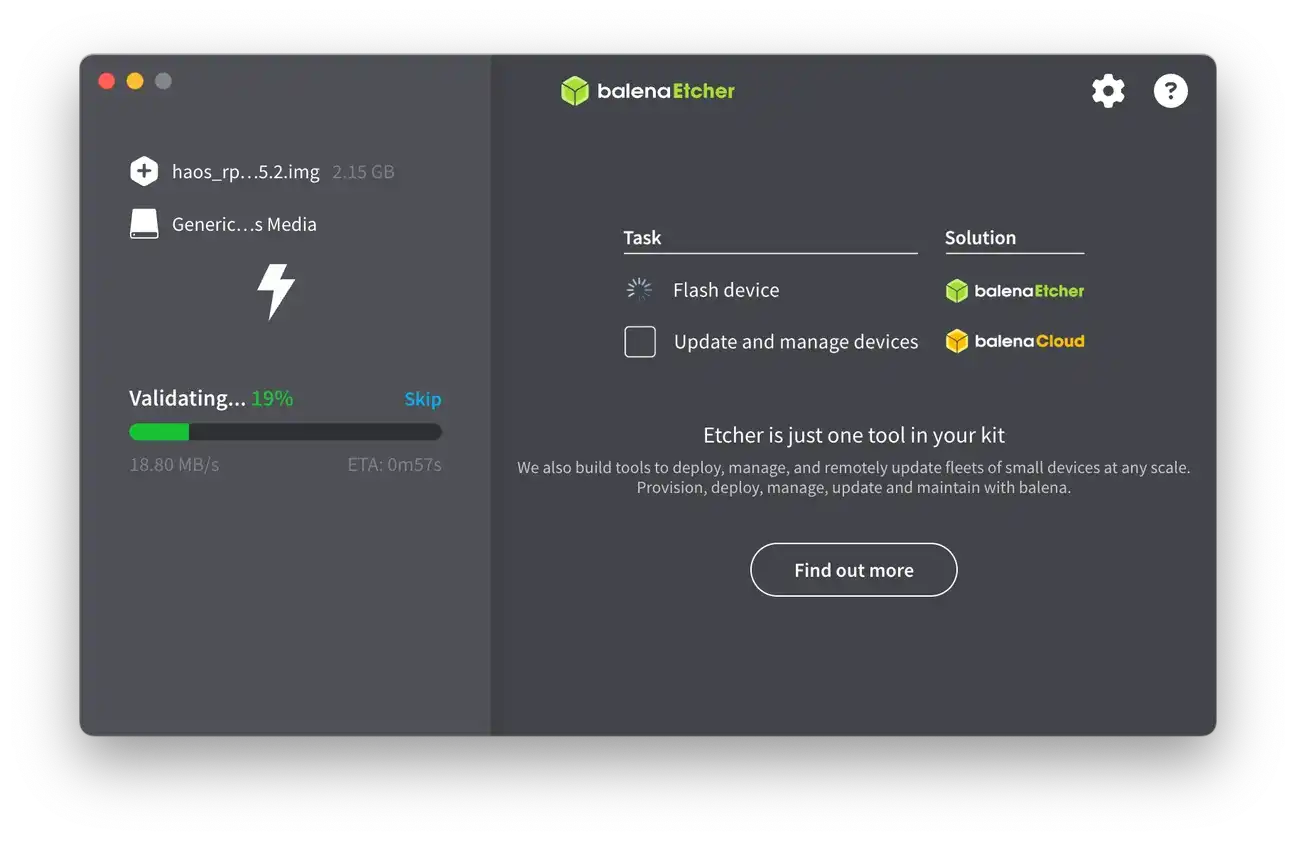 Balena Etcher flash complete confirmation screen