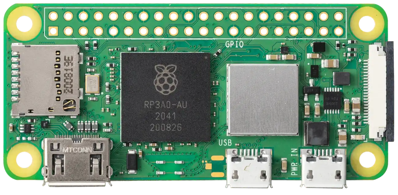 Close-up view of Raspberry Pi Zero 2 W components