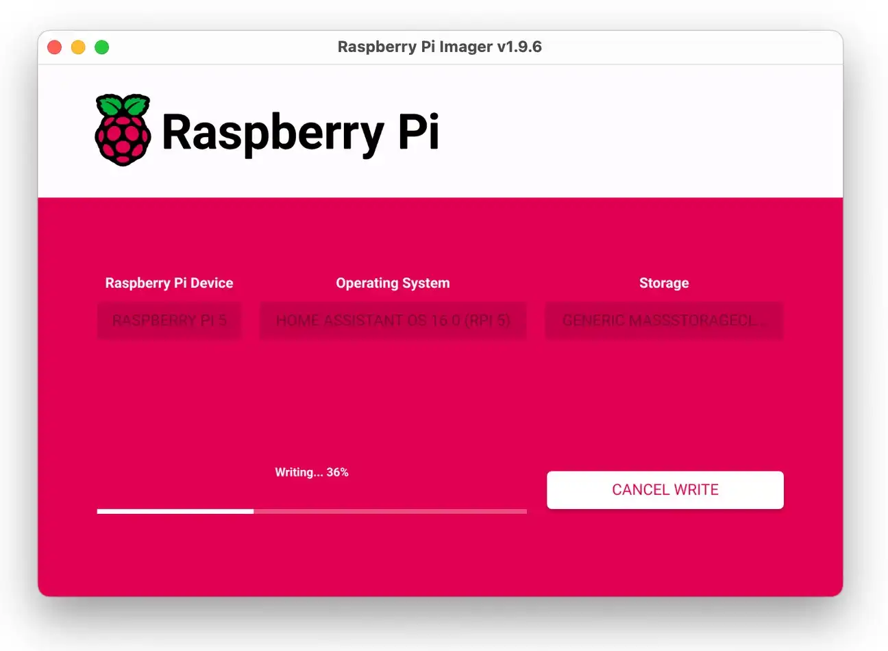 Flashing progress in Raspberry Pi Imager