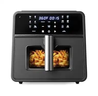 Emerson SmartVoice Air Fryer showing side profile and compact countertop footprint