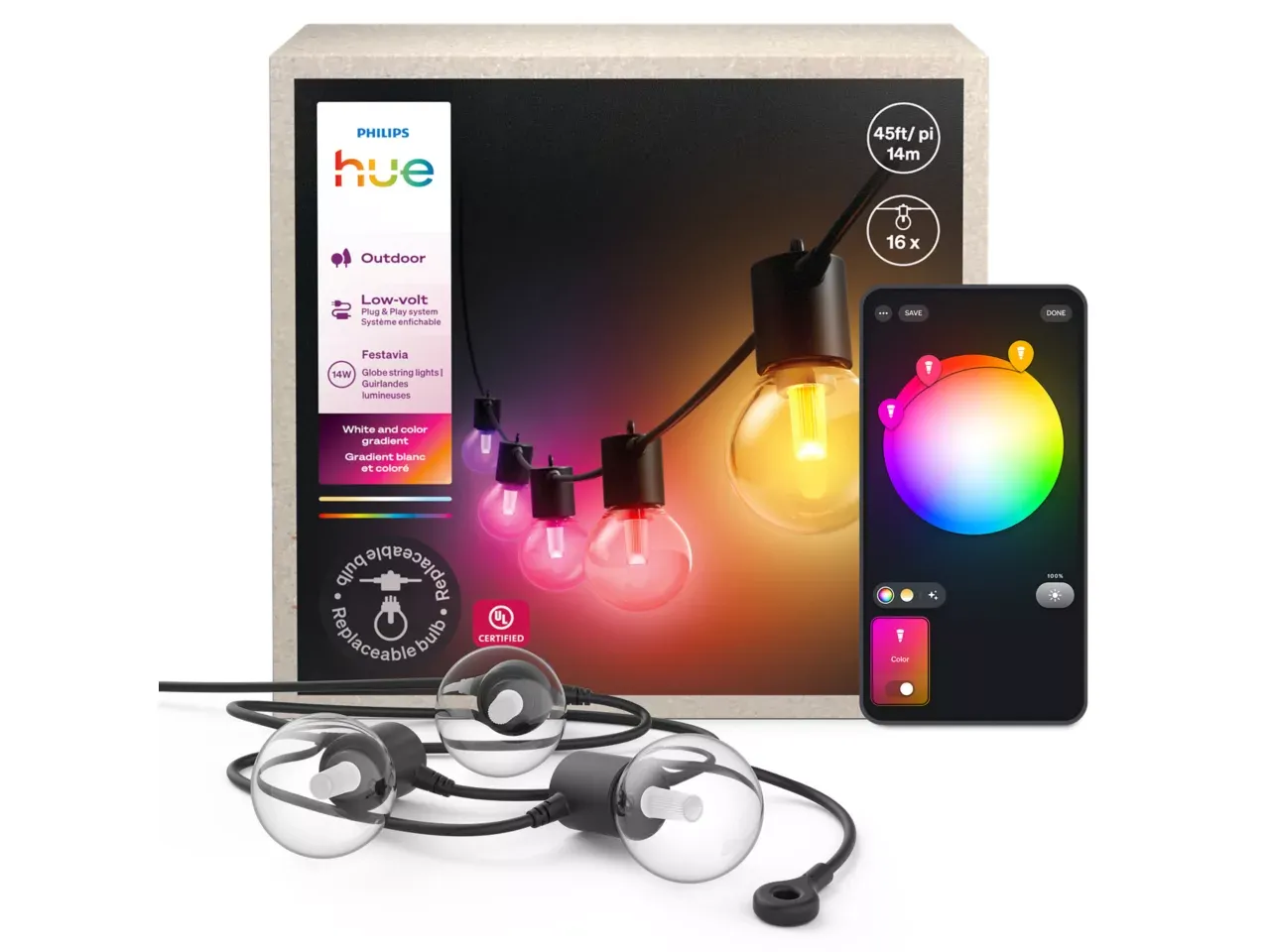 Philips Hue Festavia Globe Outdoor String Lights, 45 ft