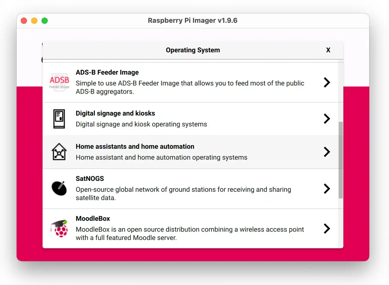 Raspberry Pi Imager OS selection for Home Assistant