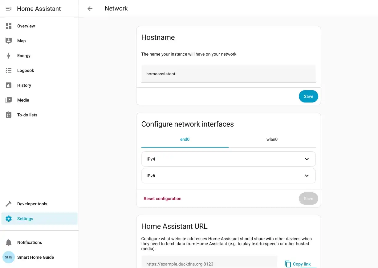 Settings – Home Assistant (Network overview)