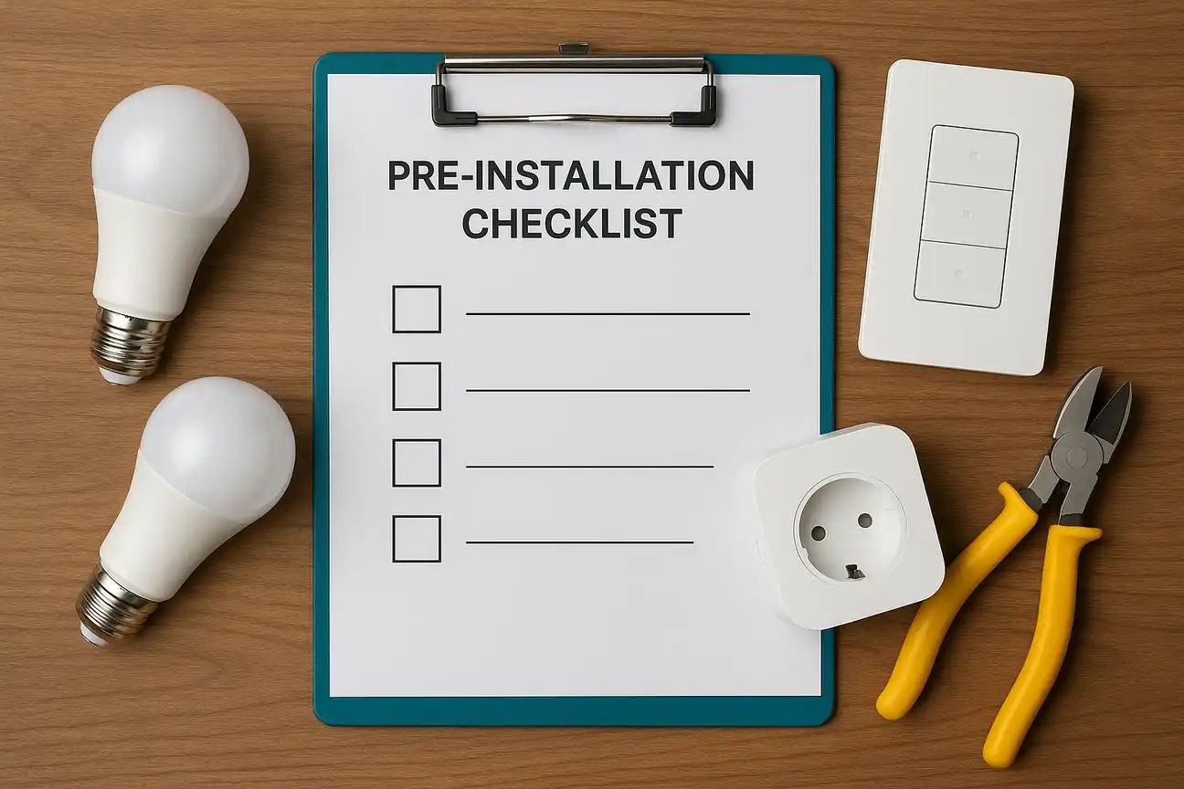 Checklist illustration for smart home lighting installation preparation steps