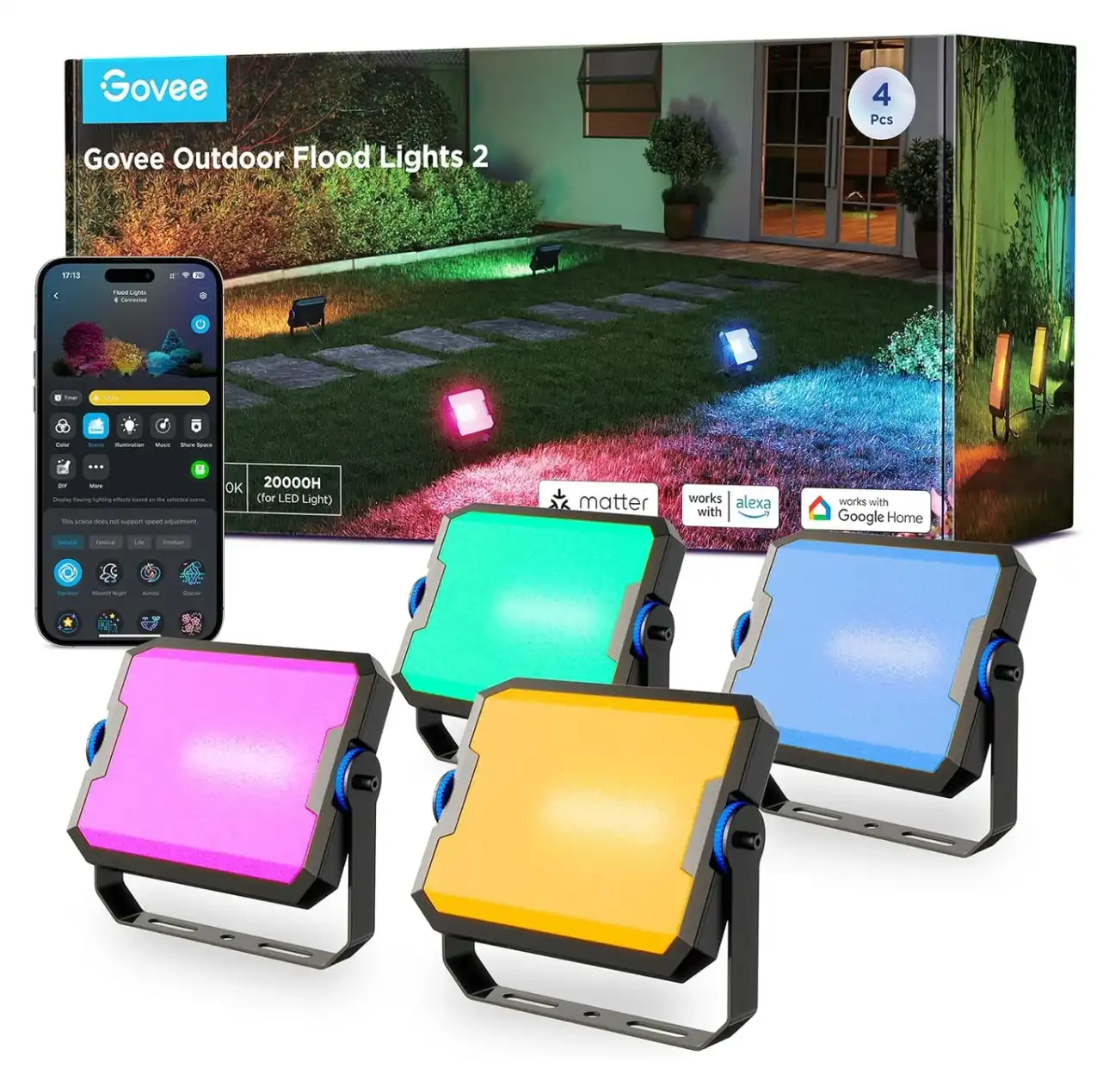 Govee H4200 outdoor wall light showing brightness and intensity control