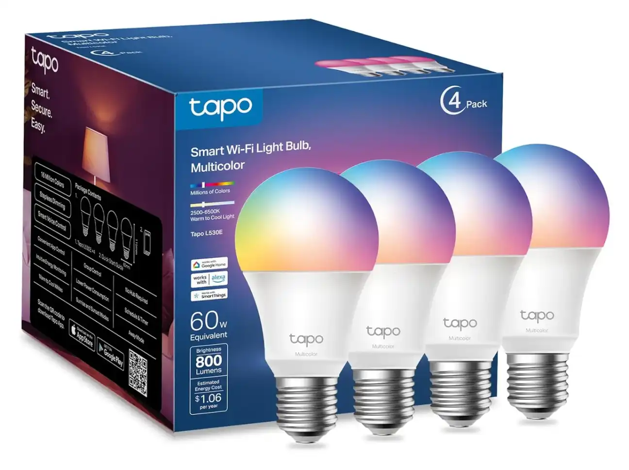 Tapo app interface showing brightness and color control options