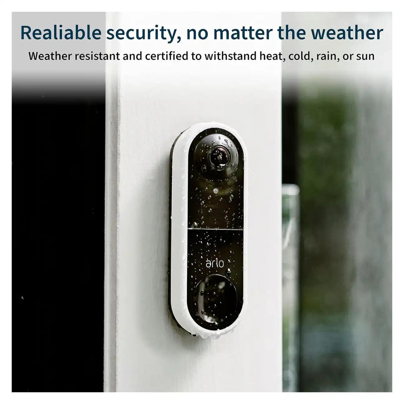 Weather-resistant Arlo Video Doorbell in rain