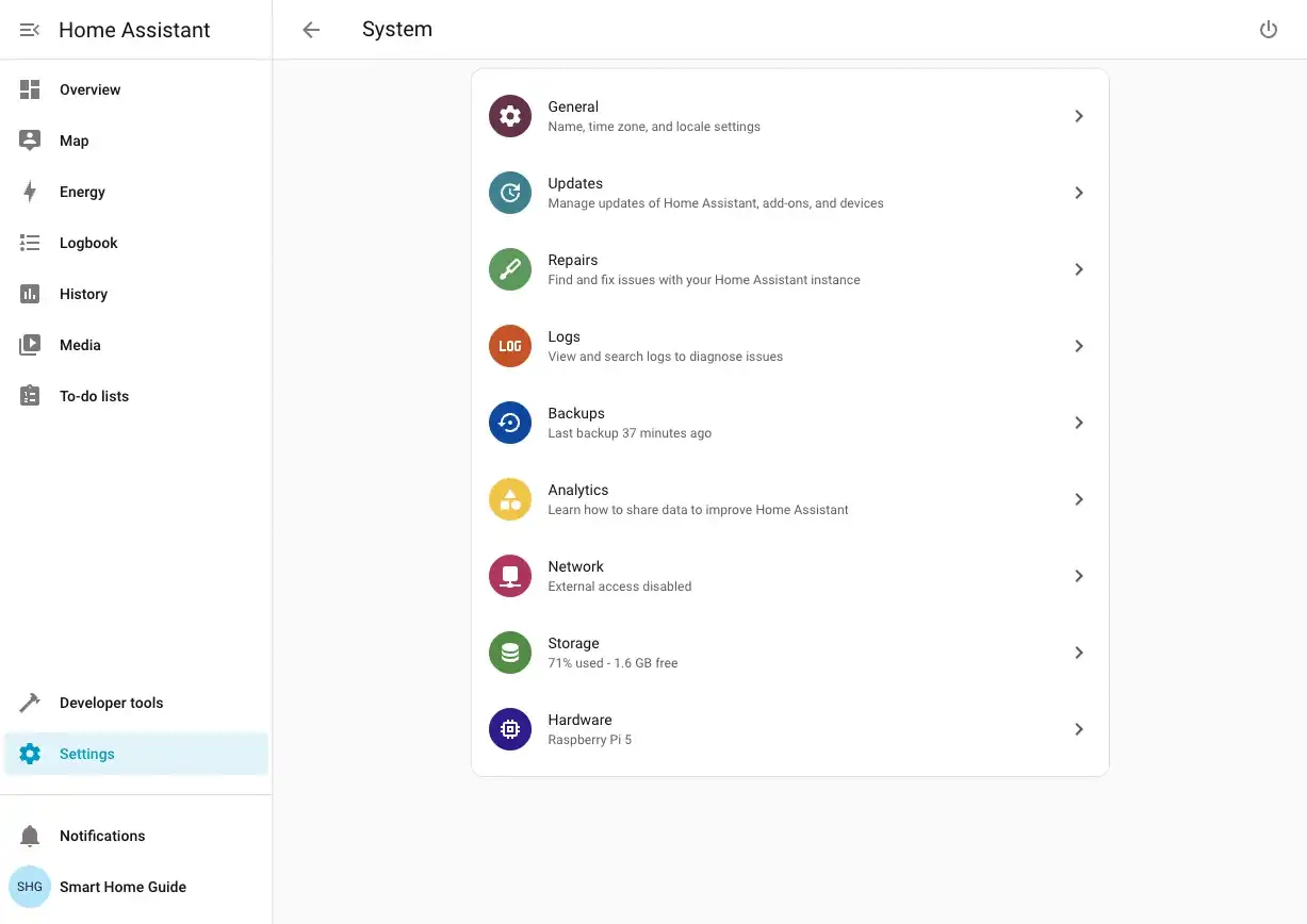 Settings – Home Assistant (System)