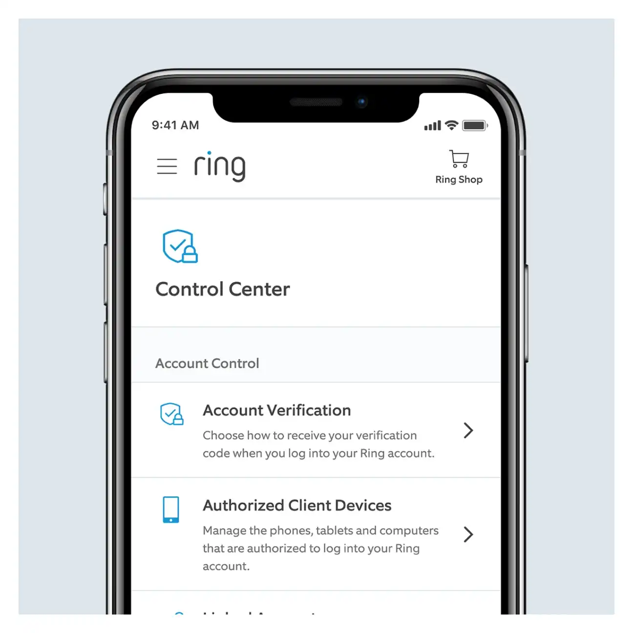 Security and privacy controls available through Ring Control Centre
