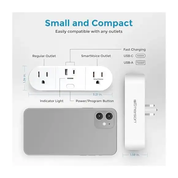 Emerson SmartVoice Plug ES523 showing AC outlet ports with space-efficient design