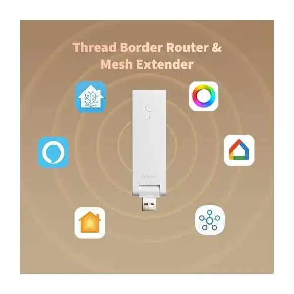 Aqara Hub M100 multi-protocol connectivity showing Matter, Thread, and Zigbee support