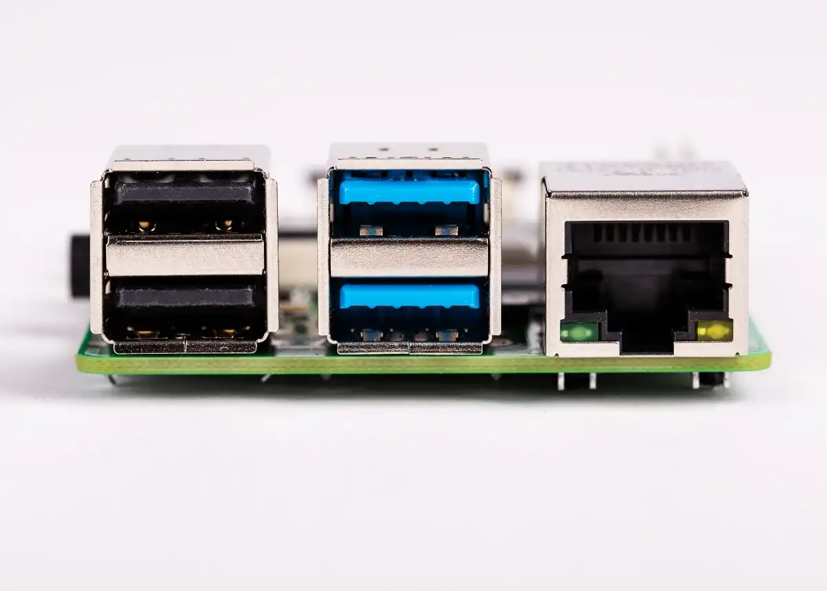 Close-up of Raspberry Pi 4 ports