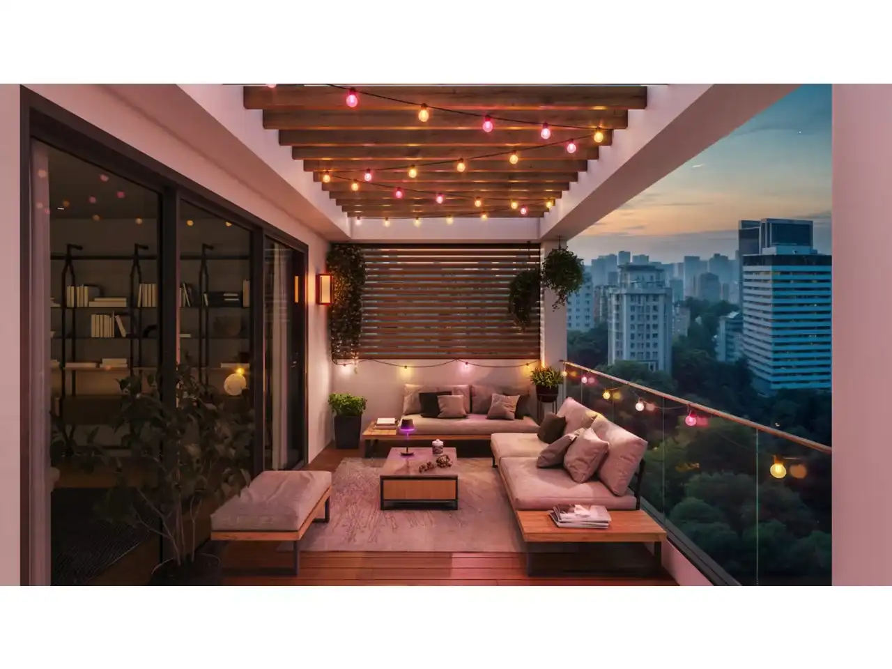 Festavia globe string lights installed on a balcony at night