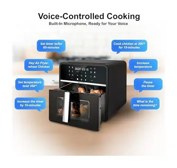 Intuitive digital display showing cooking mode selection and preset buttons